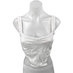 Zara White Denim Sleeveless Zip Crop Bandeau Bustier Corset Vest Tank Top Size S
